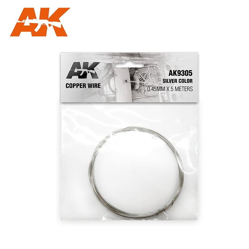 Fil de cuivre AK Interactive AK9305, diamètre 0,45 mm x 5 mètres, couleur argent.