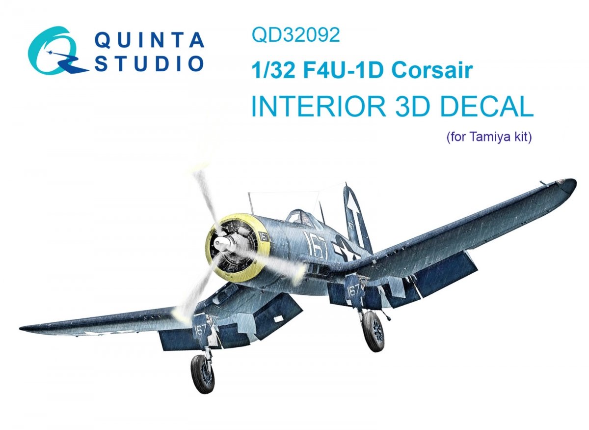 Intérieur imprimé en 3D et coloré sur papier décalcomanie Quinta Studio QD32092 F4U-1D (Tamiya) 1/32