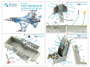 Intérieur imprimé en 3D et coloré sur papier décalcomanie pour le F-16C Block 25 de Quinta Studio QD48400 (outillage Kinetic 2022), échelle 1/48 – immagine 2
