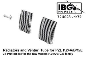 IBG 72U023 Radiateurs et Venturi pour PZL P.24A/B/C/E - Kit imprimé en 3D à l&amp;#39;échelle 1/72