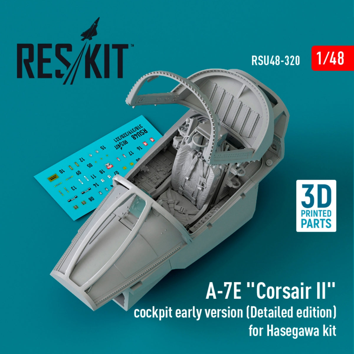 RESKIT RSU48-0320 Cockpit A-7E « Corsair II » version initiale (édition détaillée) pour maquette Hasegawa (impression 3D) A-7E « Corsair II » version initiale (édition détaillée) pour maquette Hasegawa (impression 3D) 1/48