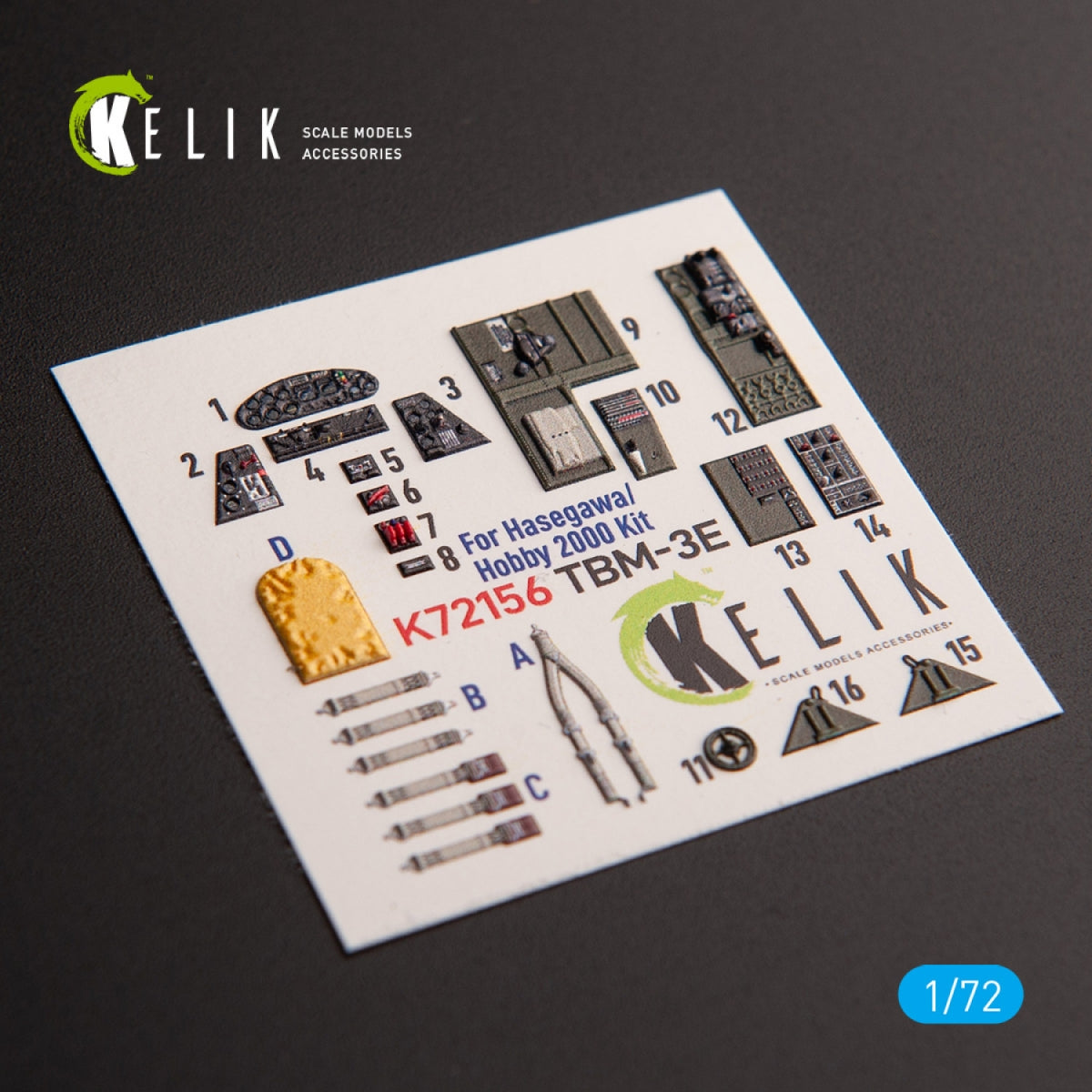 KELIK K72156 TBM-3E - Décalcomanies 3D intérieures pour maquette Hobby 2000/Hasegawa au 1/72