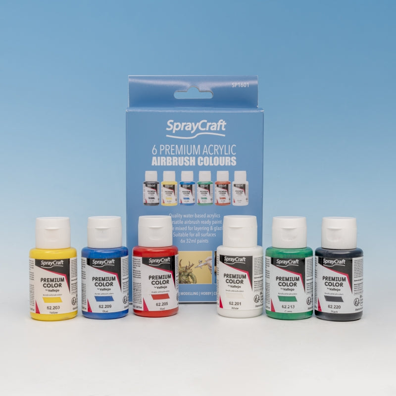 SprayCraft SP1601 6 Couleurs Acryliques Premium pour Aérographe (32ml)