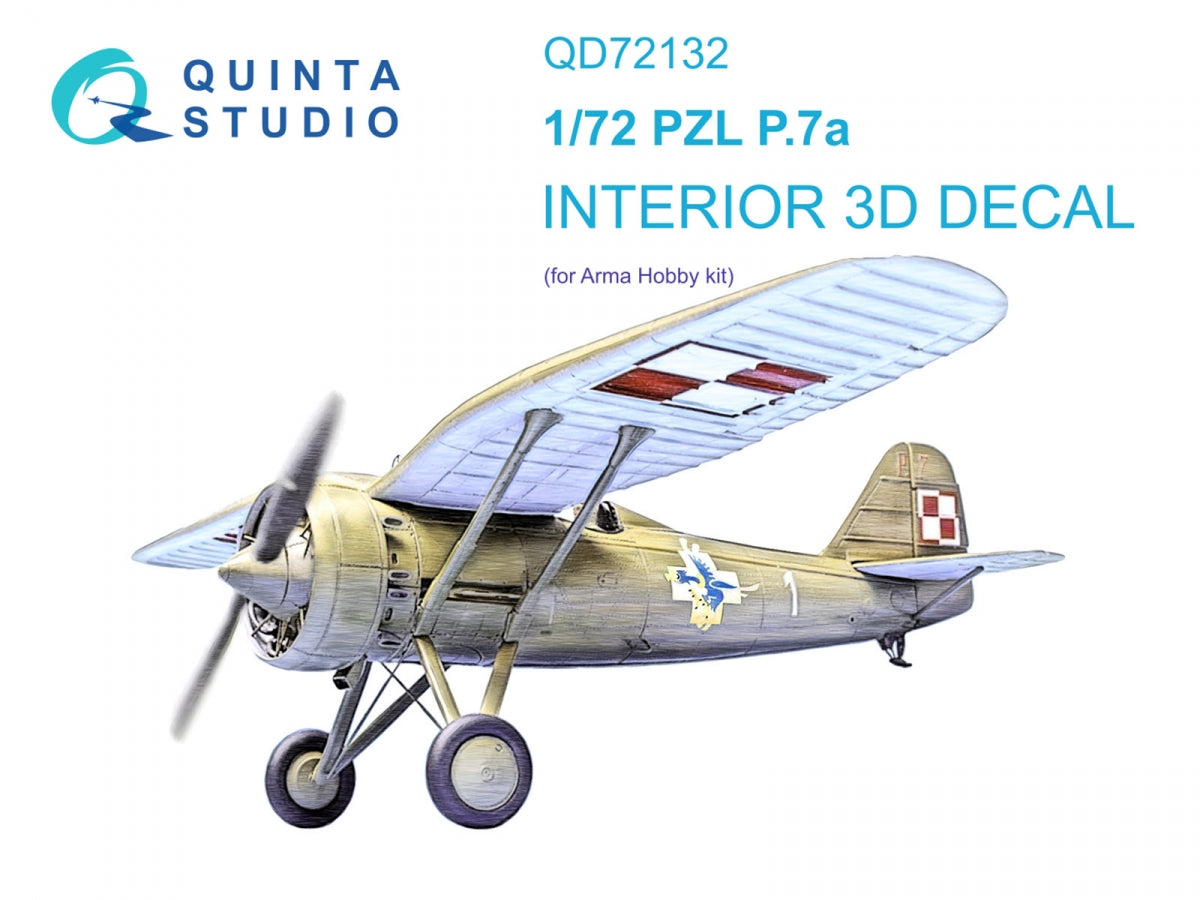 Intérieur coloré imprimé en 3D sur papier décalcomanie Quinta Studio QD72132 PZL P.7a (Arma Hobby) 1/72