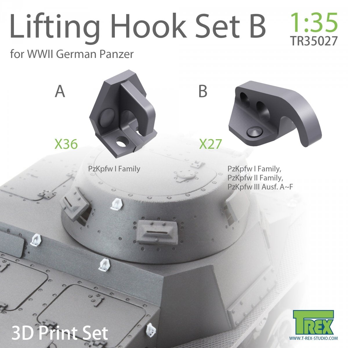 Crochet de levage T-Rex Studio TR35027 pour Panzer allemand de la Seconde Guerre mondiale, set B, échelle 1/35