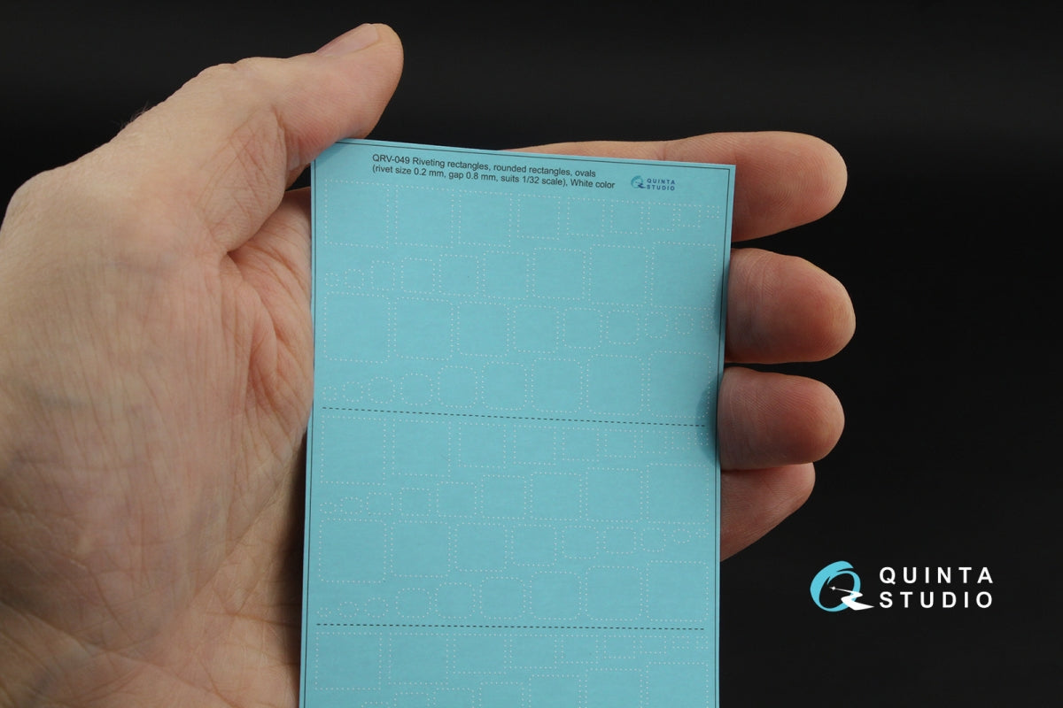 Quinta Studio QRV-049 Riveting rectangles, rounded rectangles and ovals (rivet size 0.2 mm, gap 0.8 mm, suits 1/35-32), White color 1/32