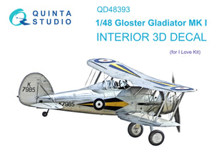 Intérieur imprimé en 3D et coloré sur papier décalcomanie Quinta Studio QD48393 Gloster Gladiator MKI (I Love Kit) 1/48