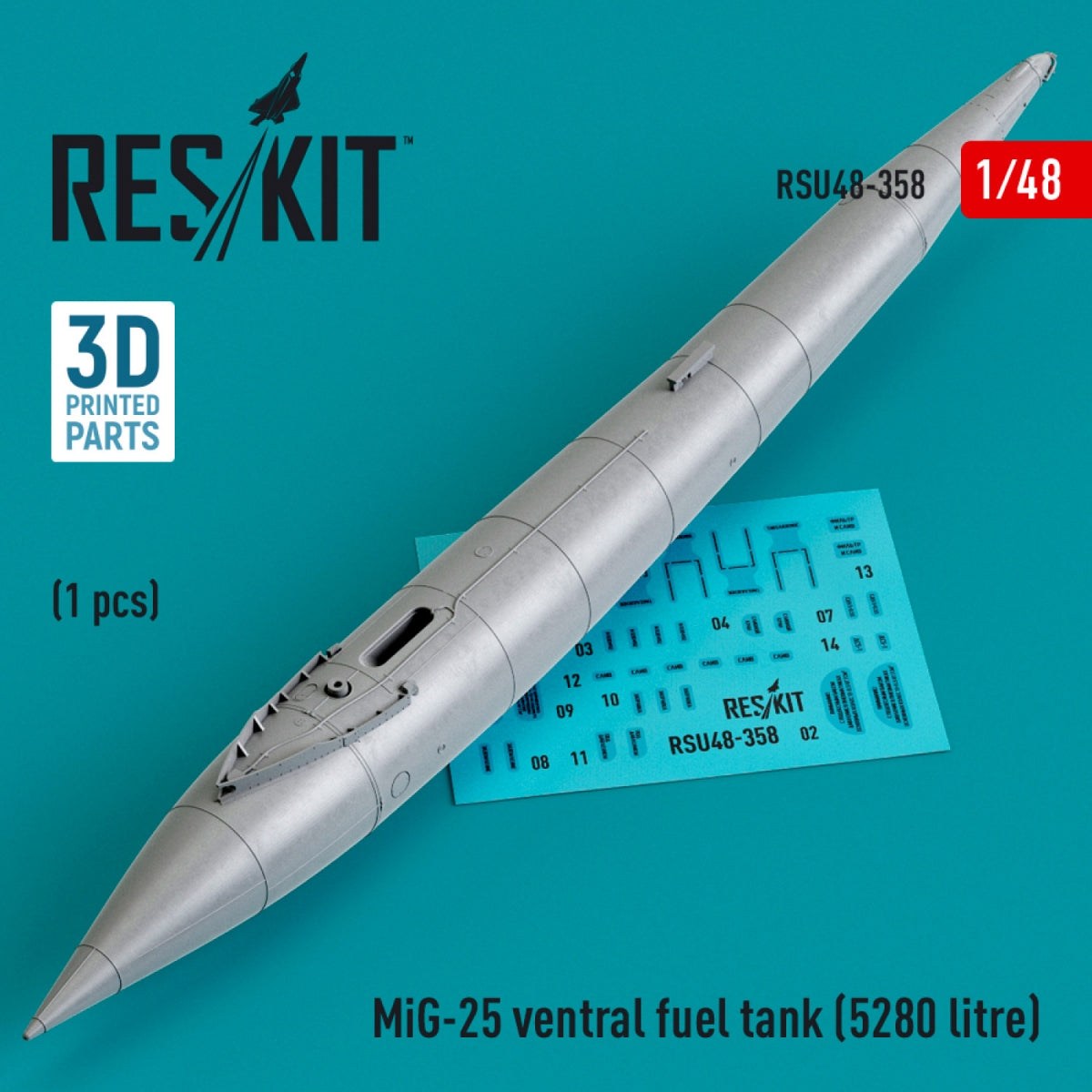 RESKIT RSU48-0358 Réservoir de carburant ventral MiG-25 (5280 litres) (imprimé en 3D) 1/48