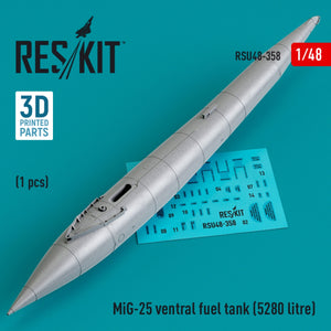 RESKIT RSU48-0358 Réservoir de carburant ventral MiG-25 (5280 litres) (imprimé en 3D) 1/48
