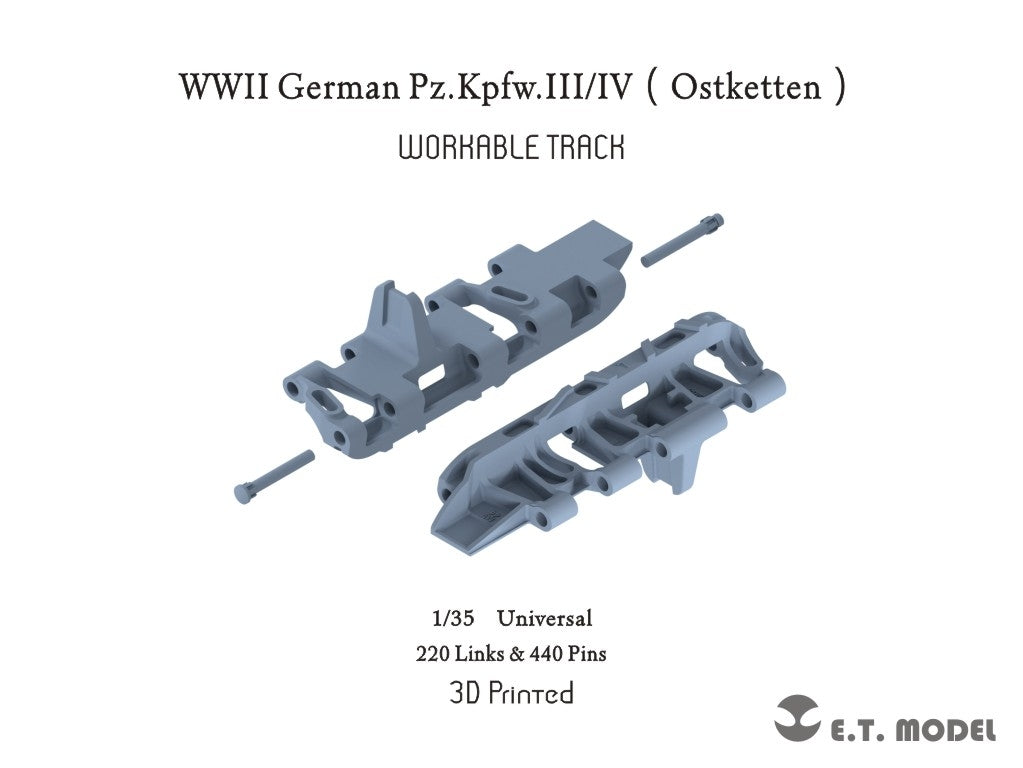 ET Model P35-044 WWII German Pz.Kpfw.III/IV Ostketten Chenille fonctionnelle imprimée en 3D à l&amp;#39;échelle 1/35
