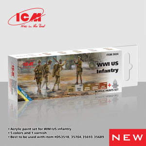 Coffret de peinture acrylique ICM 3024 pour l&amp;#39;infanterie américaine de la Première Guerre mondiale, 5 x 12 ml + vernis satiné