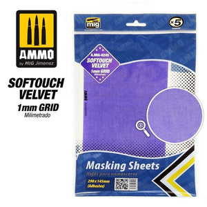 Feuille de masquage AMMO of Mig Jimenez 8245 SOFTOUCH VELVET, grille de 1 mm, 290 x 145