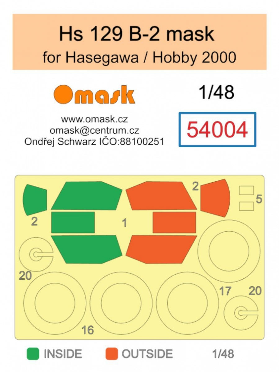 Masque Omask 54004 Hs 129 B-2 (Hasegawa/Revell/Hobby 2000) 1/48