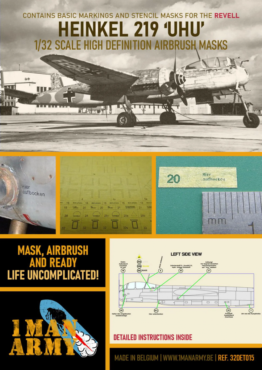 1 Man Army 32DET015 Heinkel HE-219 UHU (pour Revell) 1/32