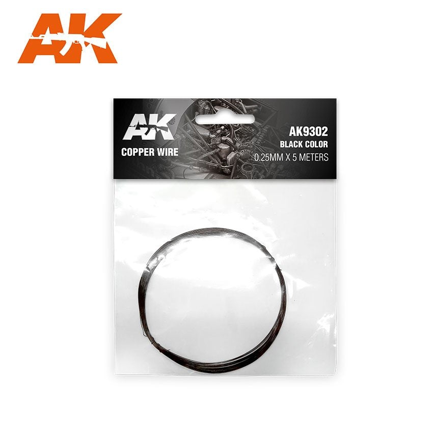 Fil de cuivre AK Interactive AK9302, diamètre 0,25 mm x 5 mètres, couleur noire.