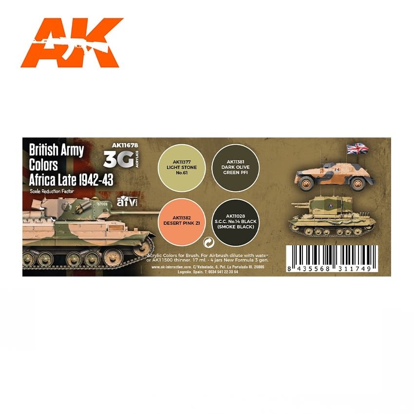AK Interactive AK11678 3G COULEURS DE L&amp;#39;ARMÉE BRITANNIQUE AFRIQUE FIN 1942-1943 4x17 ml – Bild 2