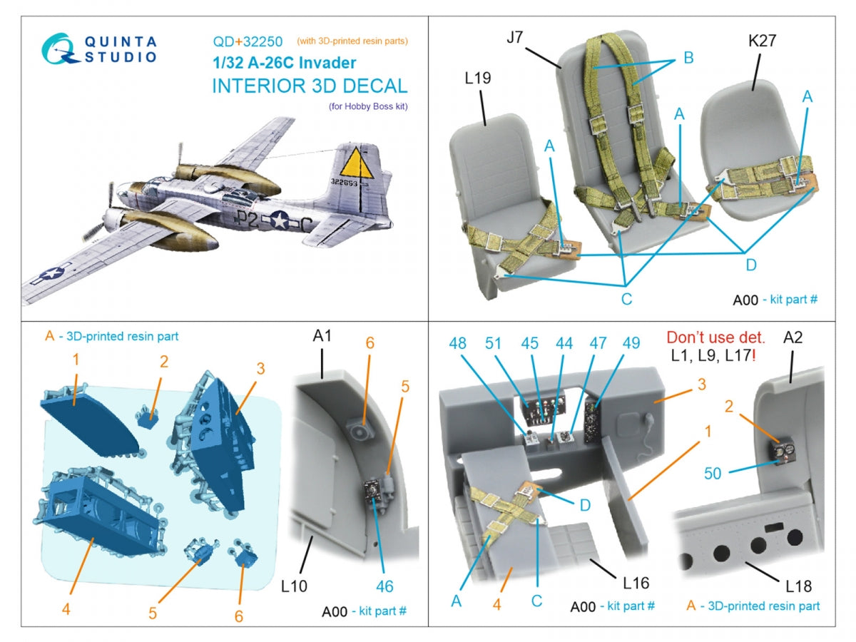 Intérieur imprimé en 3D et coloré sur papier décalcomanie Quinta Studio QD+32250 A-26C Invader (Hobby Boss) (avec pièces en résine imprimées en 3D) 1/32  – image 17