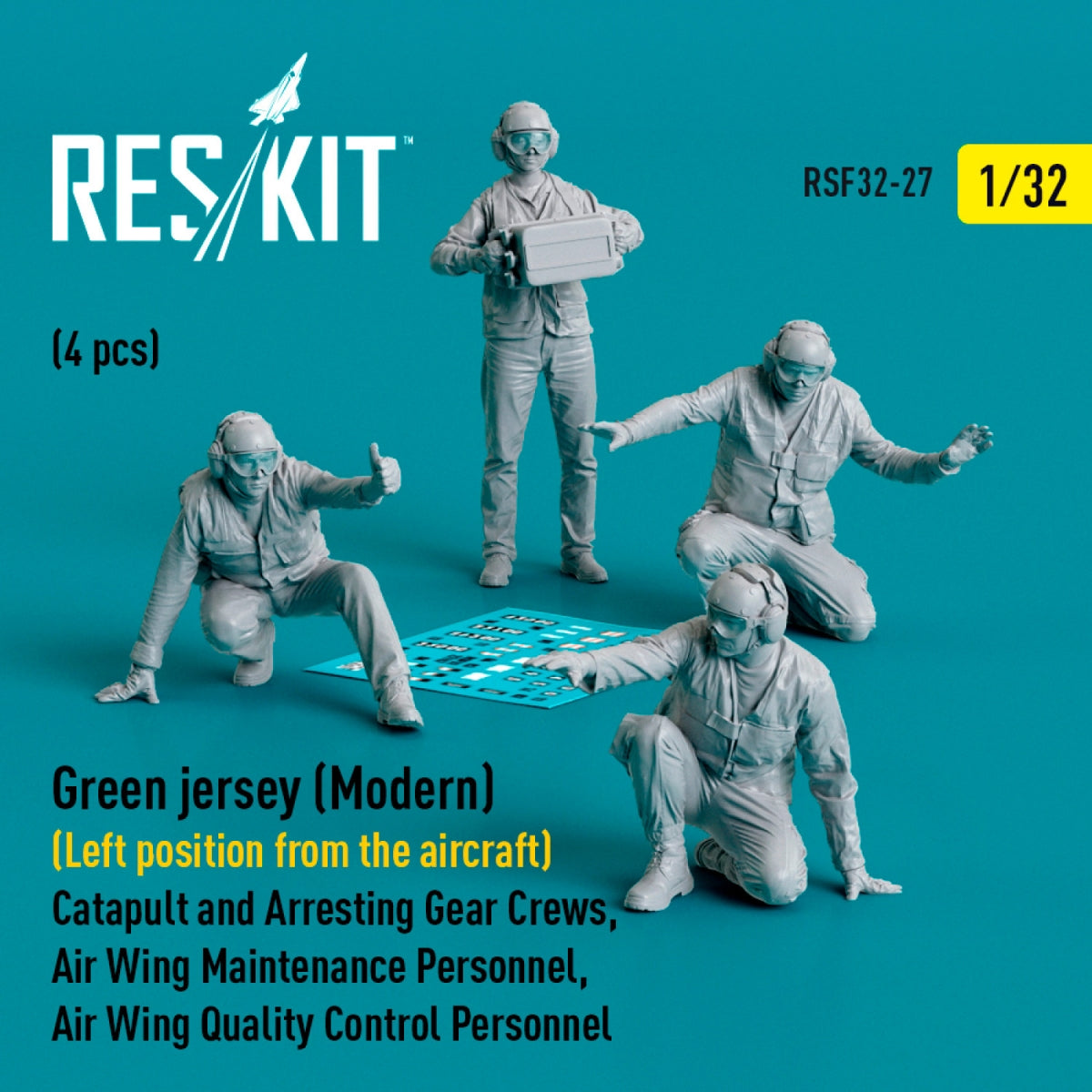 RESKIT RSF32-0027 Maillot vert (moderne) (position gauche par rapport à l'avion) ​​Équipes de catapultage et de brin d'arrêt, personnel de maintenance de l'escadrille, personnel de contrôle qualité de l'escadrille (4 pièces) (Impression 3D) 1/32