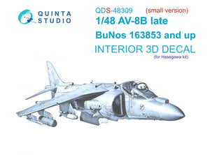 Intérieur imprimé en 3D et coloré sur papier décalcomanie Quinta Studio QDS-48309 AV-8B Late (Hasegawa) (Petite version) 1/48