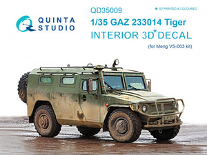 Intérieur imprimé en 3D et coloré sur papier décalcomanie pour maquettes Meng (QD35009 de la famille GAZ Tiger) au 1/35