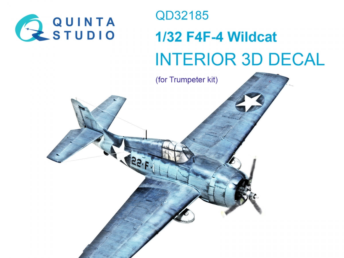 Intérieur coloré imprimé en 3D sur papier décalcomanie pour F4F-4 Wildcat (Trumpeter) de Quinta Studio QD32185, échelle 1/32