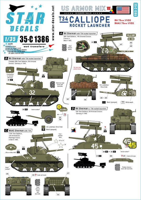 Star Decals 35-C1386 US Armored Mix #8. Lance-roquettes T34 Calliope 1/35