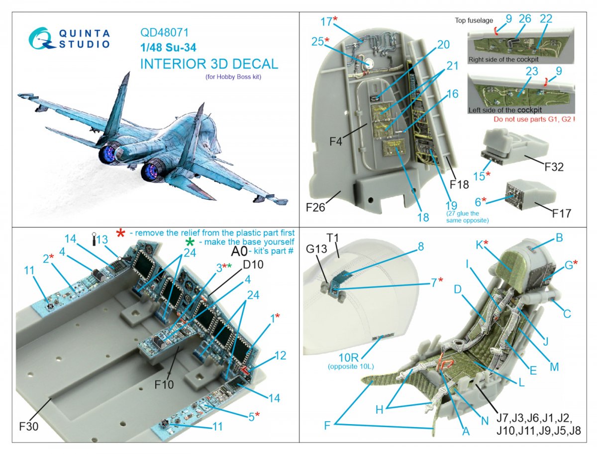 Intérieur imprimé en 3D et coloré sur papier décalcomanie Quinta Studio QD48071 Su-34 (HobbyBoss) 1/48 – image 12