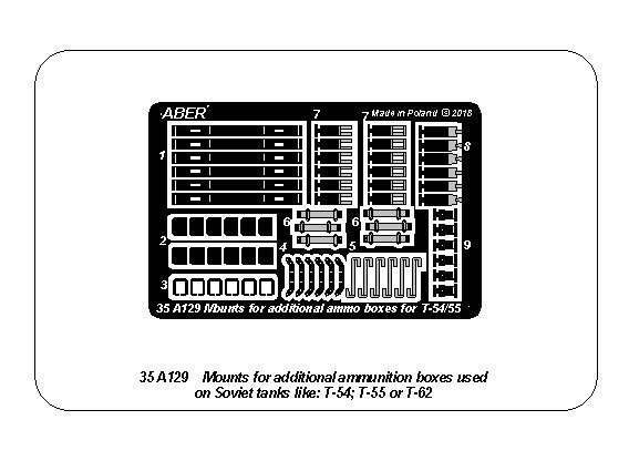 Aber 35A129 Mounts for additional ammunition boxes used on Soviet tanka like: T-54; T-55 or T-62 1/35 – zdjęcie 9