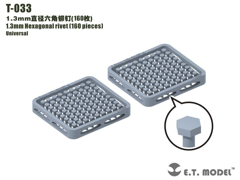 Rivet hexagonal ET modèle T-033 1,3 mm (160 pièces) (rivets)