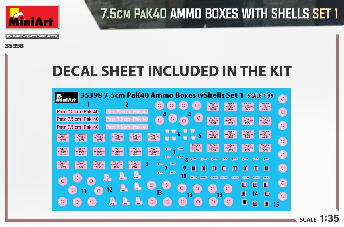 MiniArt 35398 Boîtes de munitions PaK40 de 7,5 cm avec cartouches, lot de 1, échelle 1/35 – Bild 2