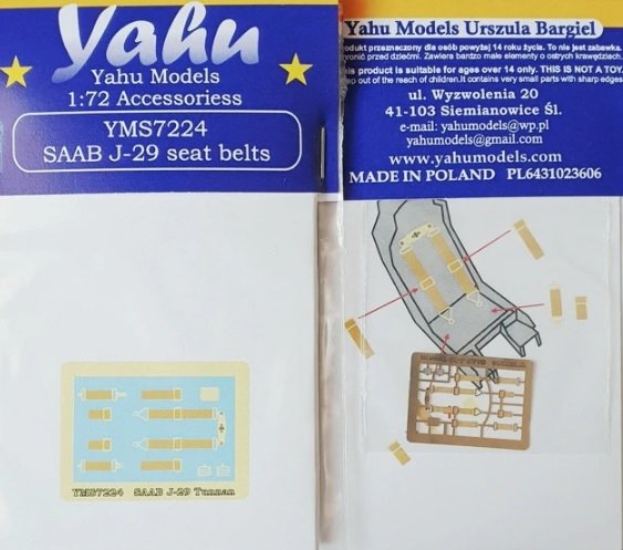 Ceintures de sécurité Yahu YMS7224 SAAB J-29 Tunnan 1/72