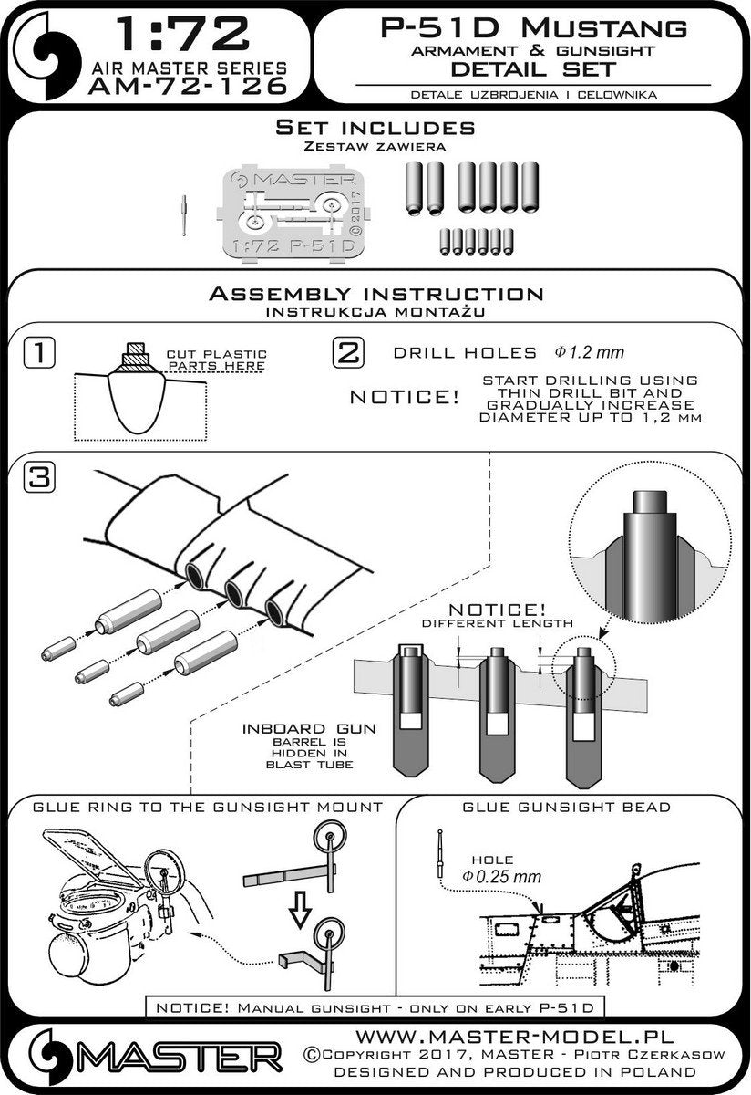 Ensemble de détails d&amp;#39;armement et de viseur Master AM-72-126 P-51D Mustang (1/72) – image 4