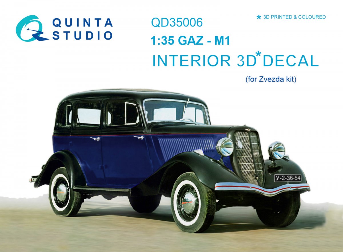 Quinta Studio QD35006 GAZ-M1 3D-Printed &amp; colored Interior on decal paper (for Zvezda kits) 1/35