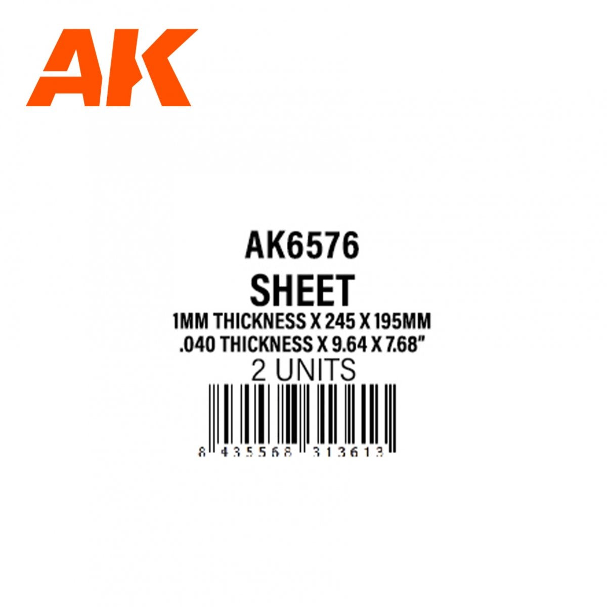AK Interactive AK6576 1MM THICKNESS X 245 X 195MM – STYRENE SHEET – (2 UNITS) – zdjęcie 2