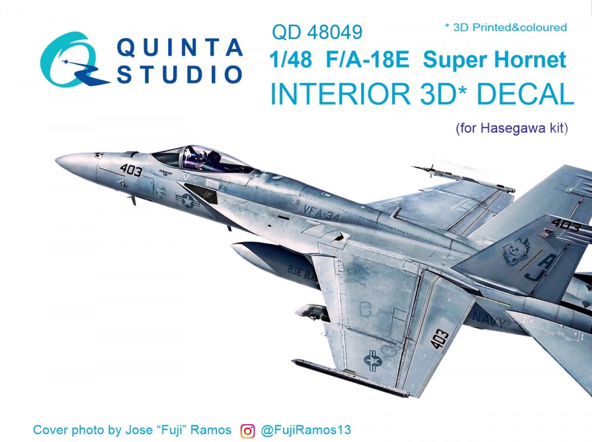 Intérieur imprimé en 3D et coloré sur papier décalcomanie Quinta Studio QD48049 F/A-18E (pour maquette Hasegawa) 1/48