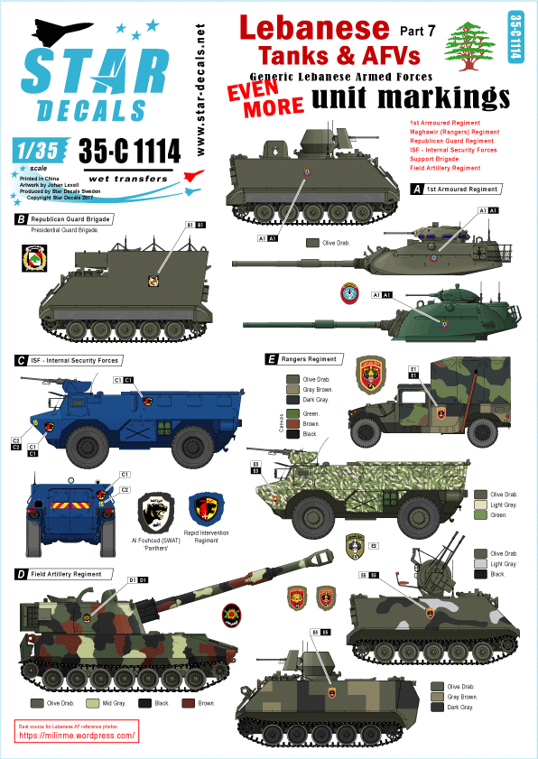 Star Decals 35-C1114 Chars et véhicules blindés libanais 7 1/35 
