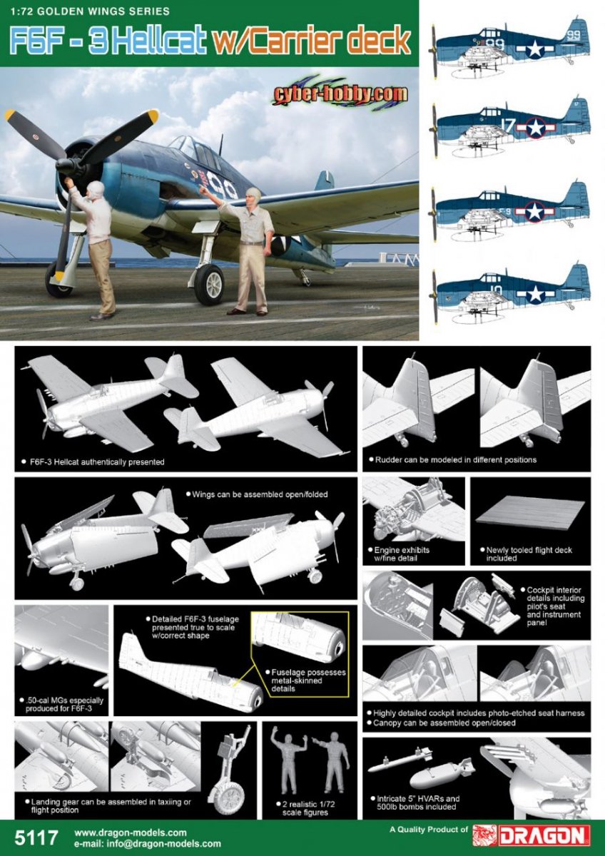 Cyber Hobby 5117 F6F-3 Hellcat w/Flight Deck 1/72 – zdjęcie 3