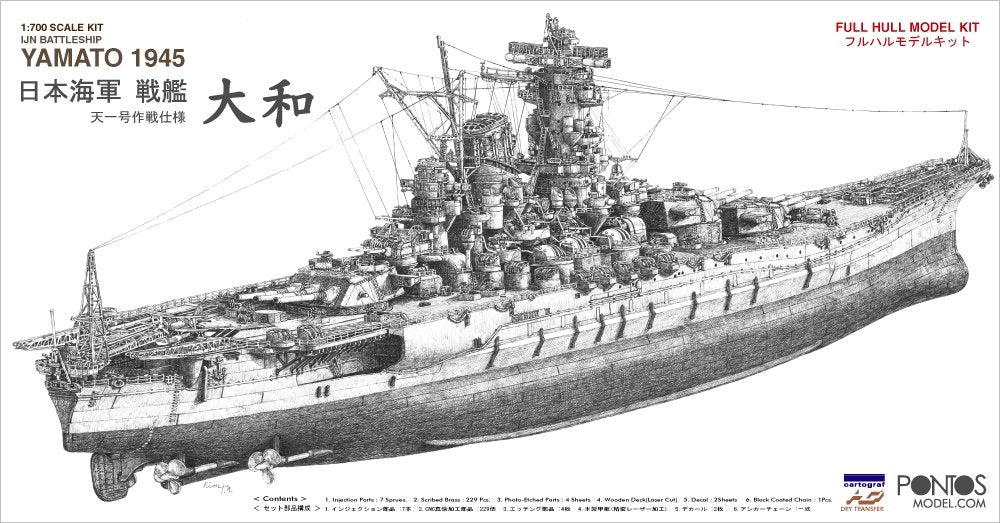 Pontos 70002R1 Cuirassé japonais Yamato 1945 (Nouveau moule, coque complète) 1/700