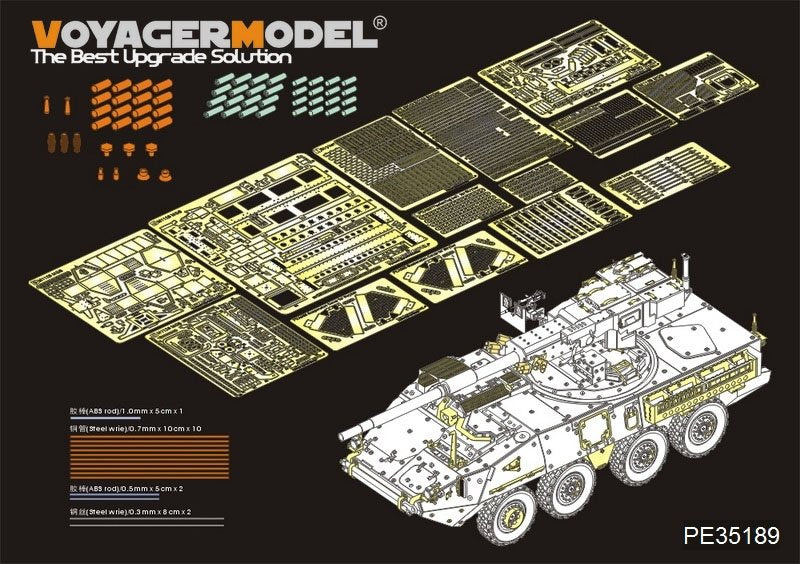 Maquette Voyager PE35189 M1128 MGS de l&amp;#39;armée américaine moderne pour AFV CLUB 35128 1/35
