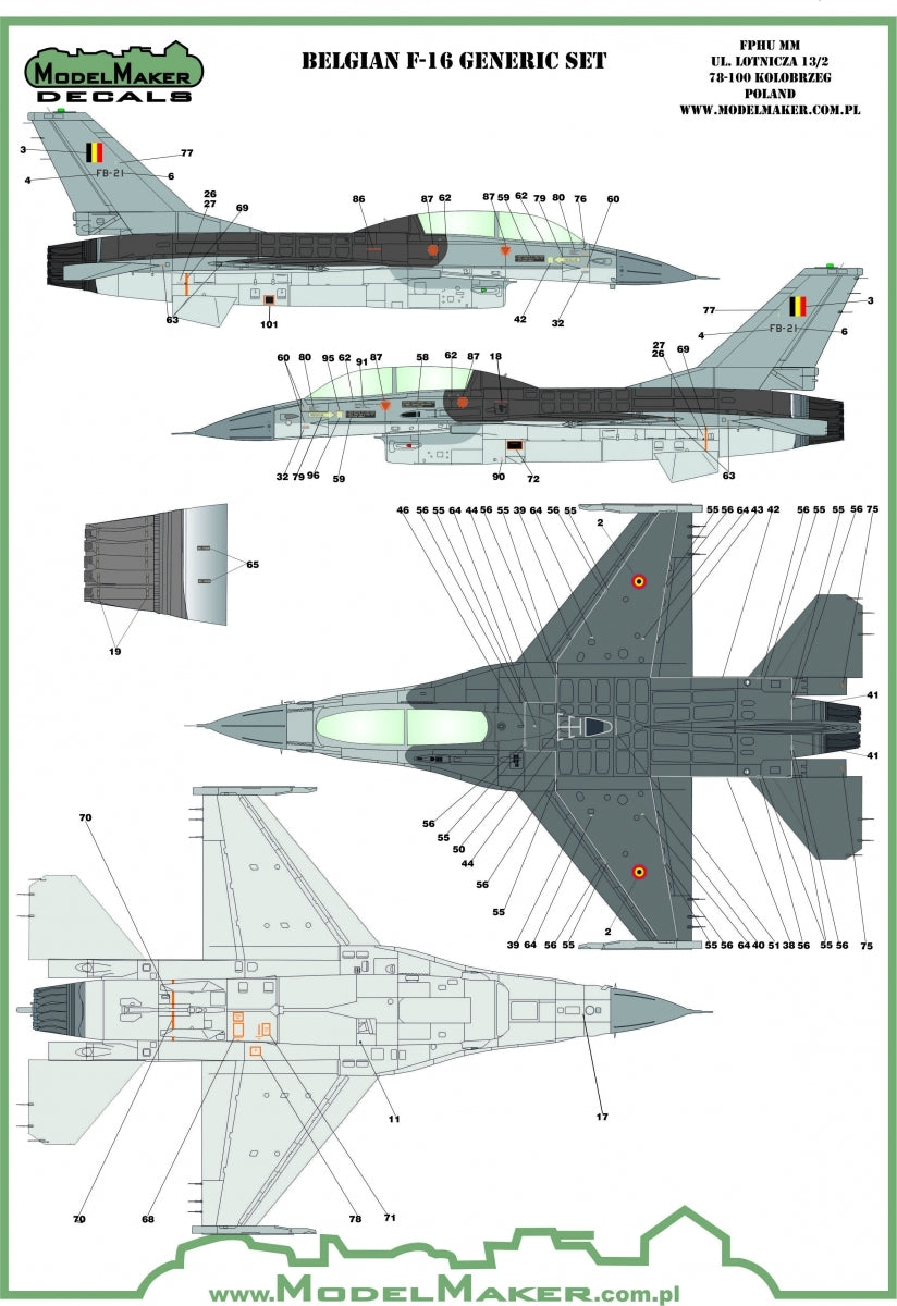 ModelMaker Decals D48174 Belgian f-16 insignias & stencils-generic set 1/48
