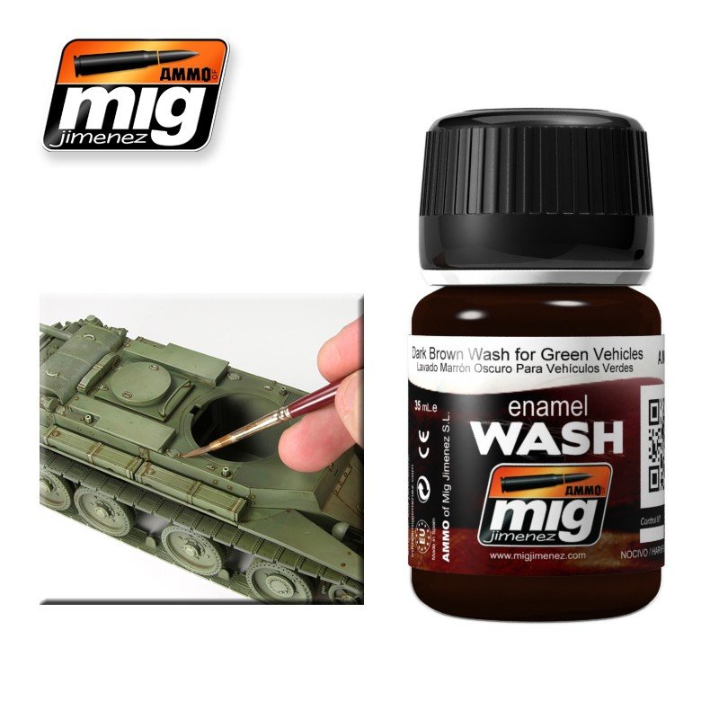AMMO de Mig Jimenez 1005 Lavage brun foncé pour véhicules verts 35 ml