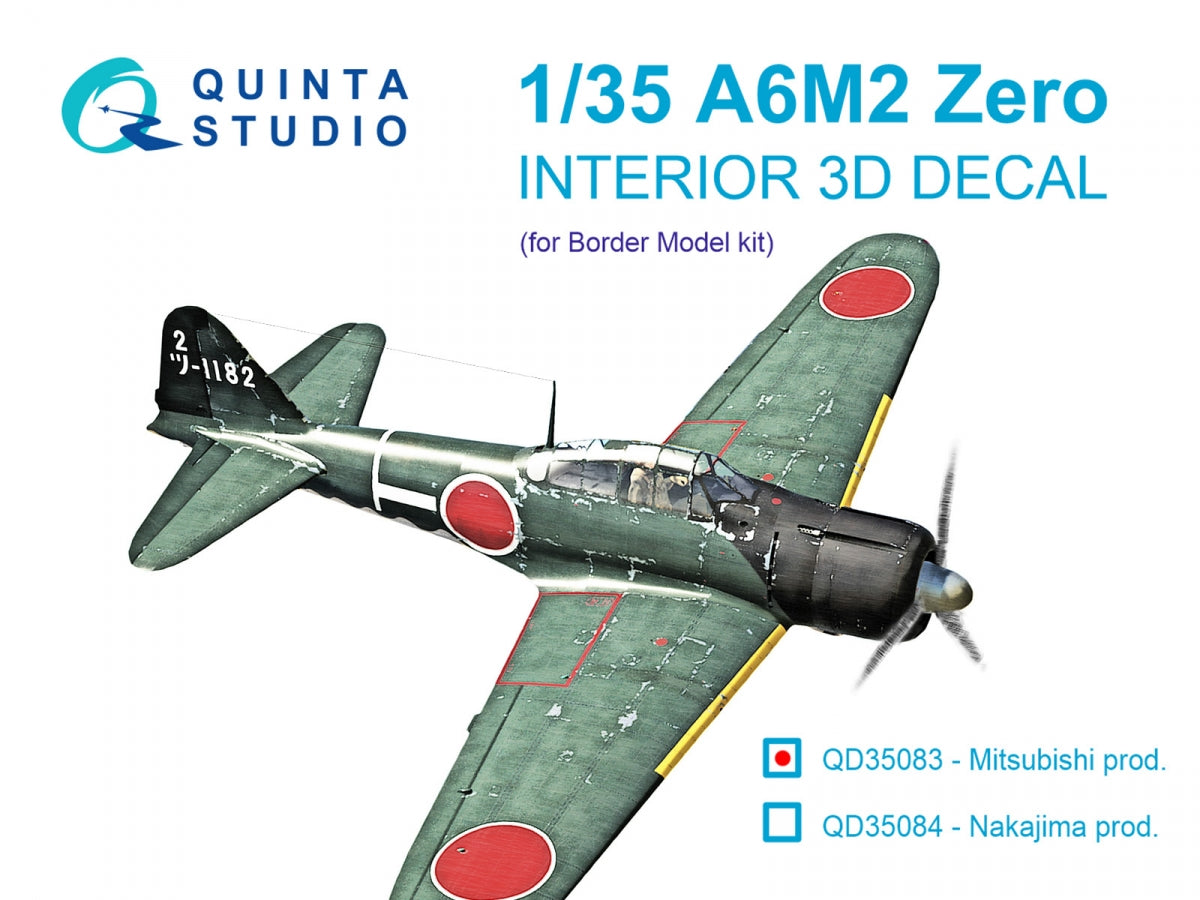 Intérieur imprimé en 3D et coloré sur papier décalcomanie (Border Model) Quinta Studio QD35083 A6M2 Zero (Mitsubishi Prod.) 1/35