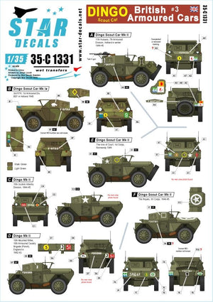 Star Decals 35-C1331 Voitures blindées britanniques n° 3. Voiture de reconnaissance Dingo. Du Corps expéditionnaire britannique à la Victoire en Europe. Échelle 1/35