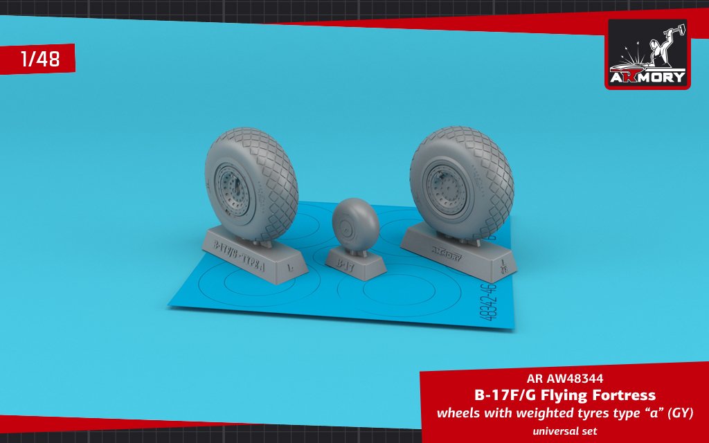 Armory Models AW48344 Roues B-17F/G Flying Fortress avec pneus lestés type « a » (GY) 1/48