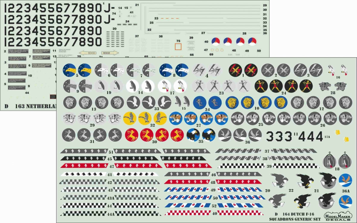 Décalcomanies ModelMaker D48164 Escadrons néerlandais de F-16 - set générique 1/48 – immagine 2