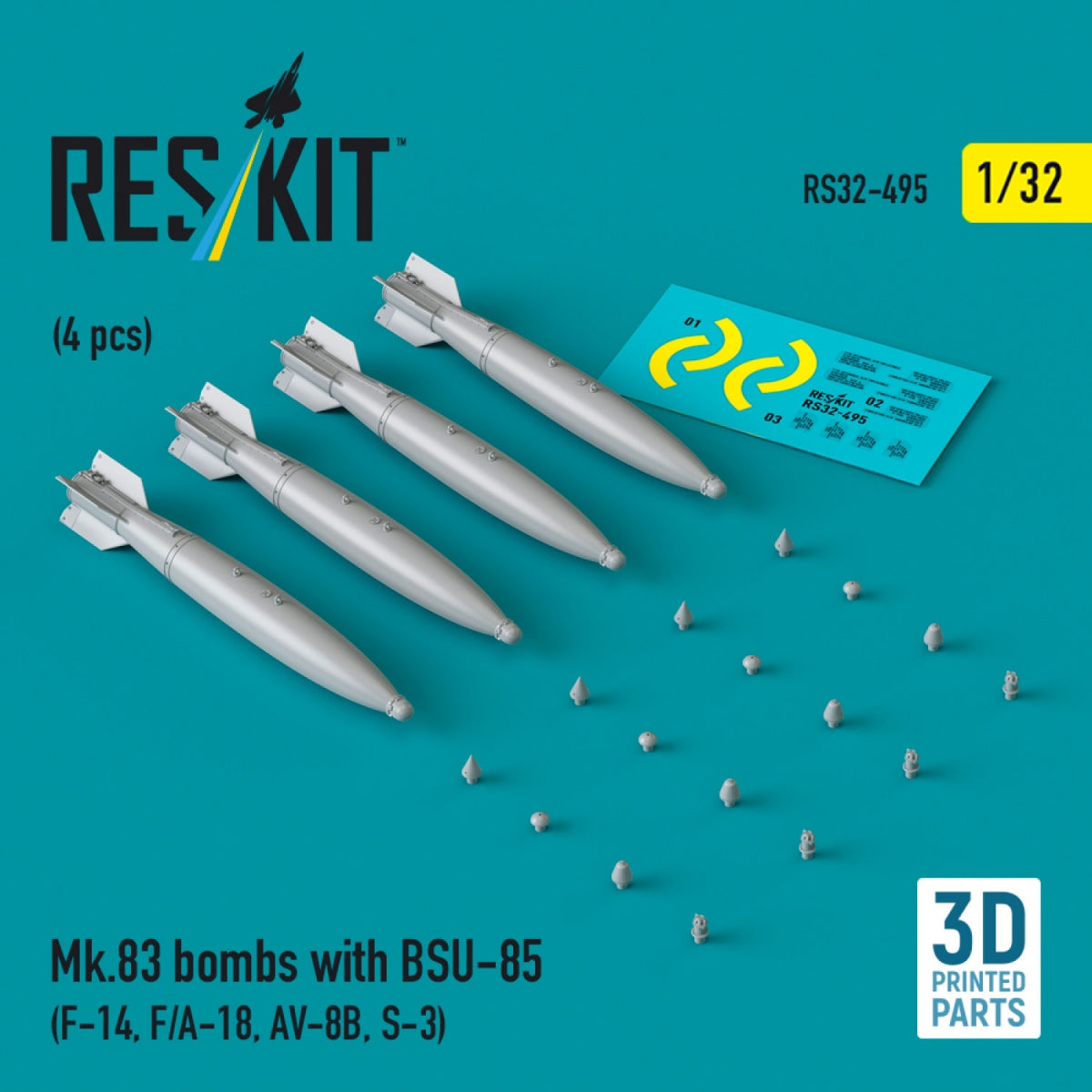RESKIT RS32-0495 Bombes Mk.83 avec BSU-85 (4 pièces) (impression 3D) 1/32