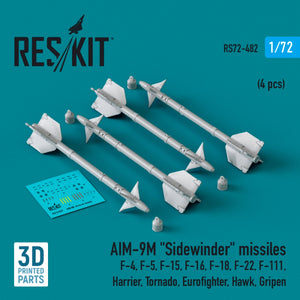 Missiles AIM-9M « Sidewinder » RESKIT RS72-0482 (4 pièces) (Impression 3D) 1/72