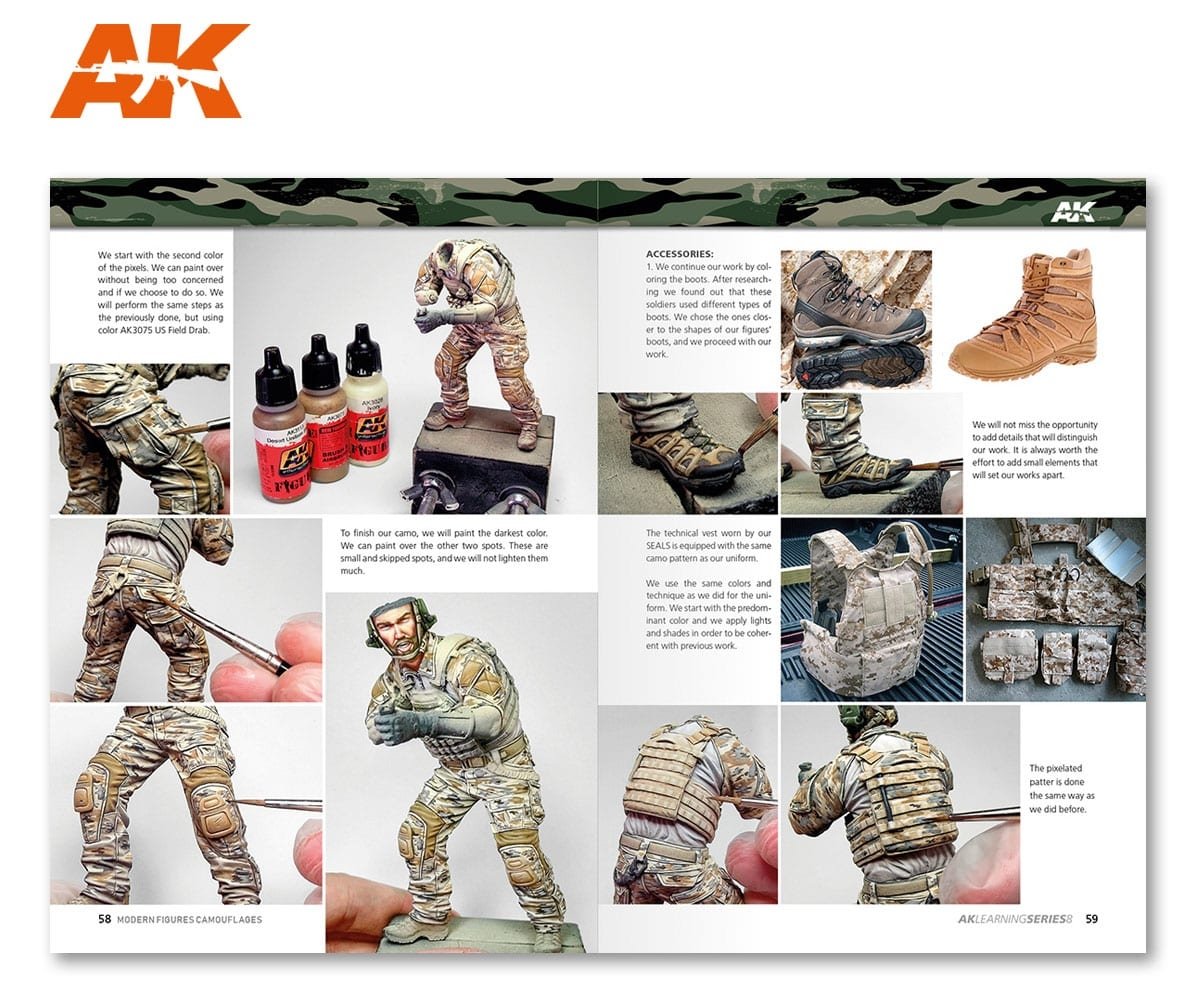 AK Interactive AK247 AK APPRENTISSAGE 08 : CAMOUFLAGES DE FIGURES MODERNES (Anglais) – immagine 7