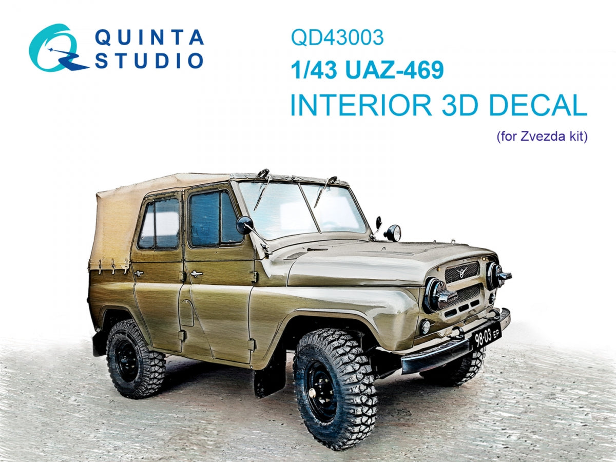 Quinta Studio QD43003 UAZ-469 3D-Printed &amp;amp; coloured Interior on decal paper (Zvezda) 1/43