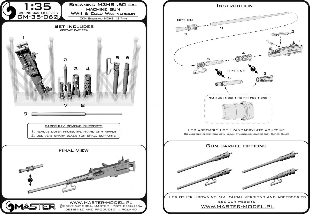 Maquette Master GM-35-062 Browning M2HB calibre .50 (12,7 mm) - mitrailleuse - Version Seconde Guerre mondiale et Guerre froide, échelle 1/35 – imagen 9